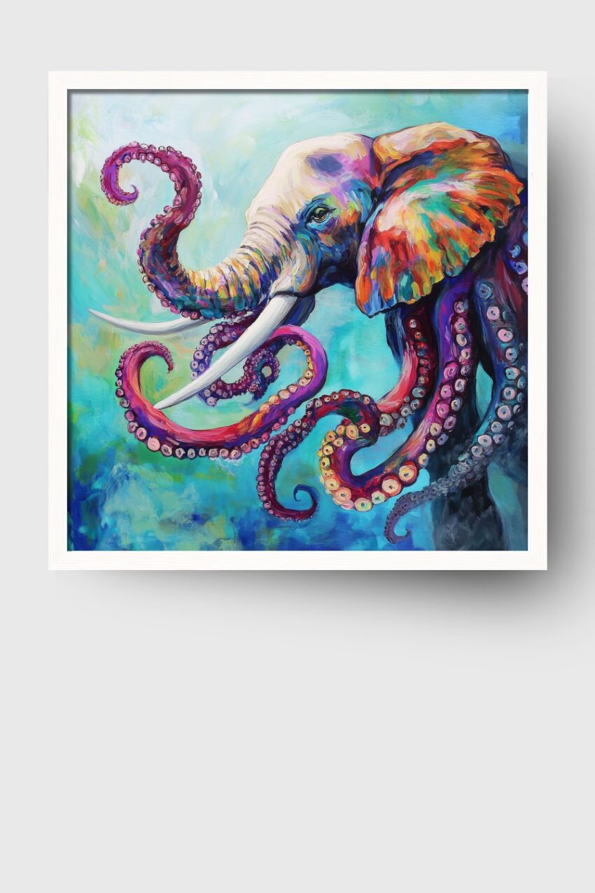 Digitale Kunst Poster Elefant Tentakel bunt surreal