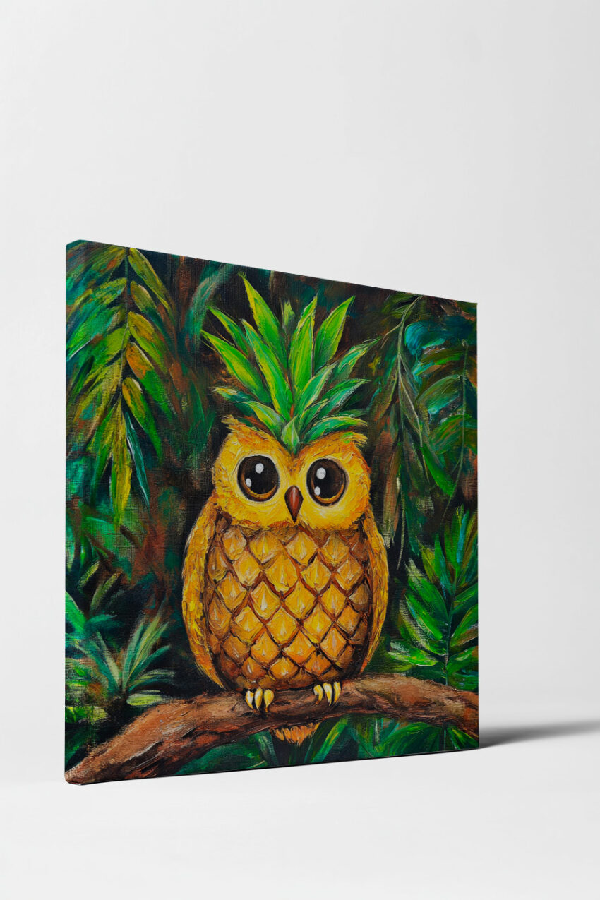 Malerei Poster Eule Ananas gelb grün tropisch