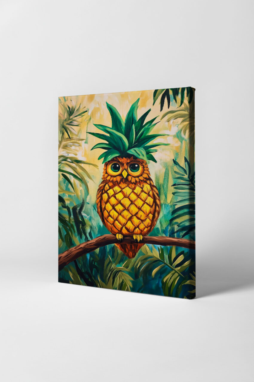 Illustration Poster Eule Ananas tropisch bunt