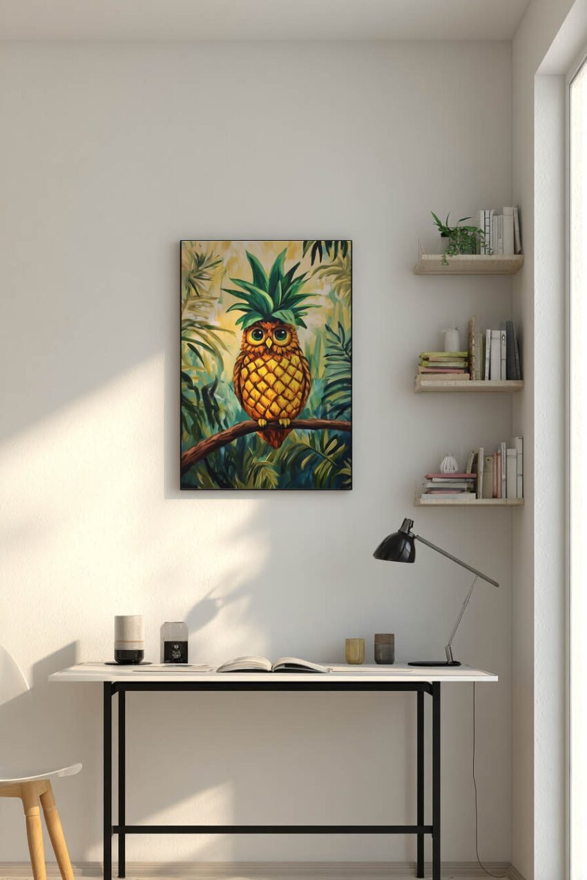 Illustration Poster Eule Ananas tropisch bunt