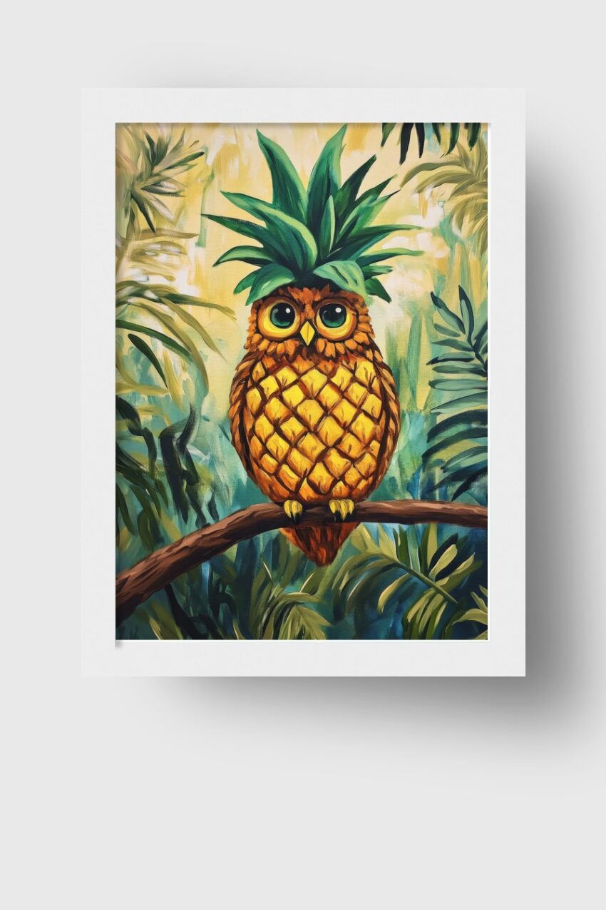 Illustration Poster Eule Ananas tropisch bunt