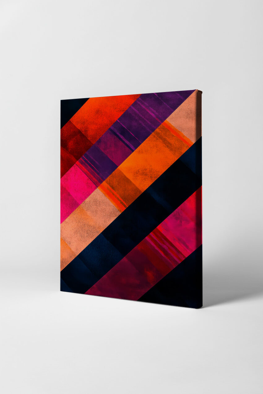 Digitale Kunst Poster Farbstreifen diagonal bunt orange pink dunkelblau