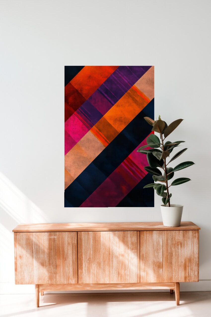 Digitale Kunst Poster Farbstreifen diagonal bunt orange pink dunkelblau