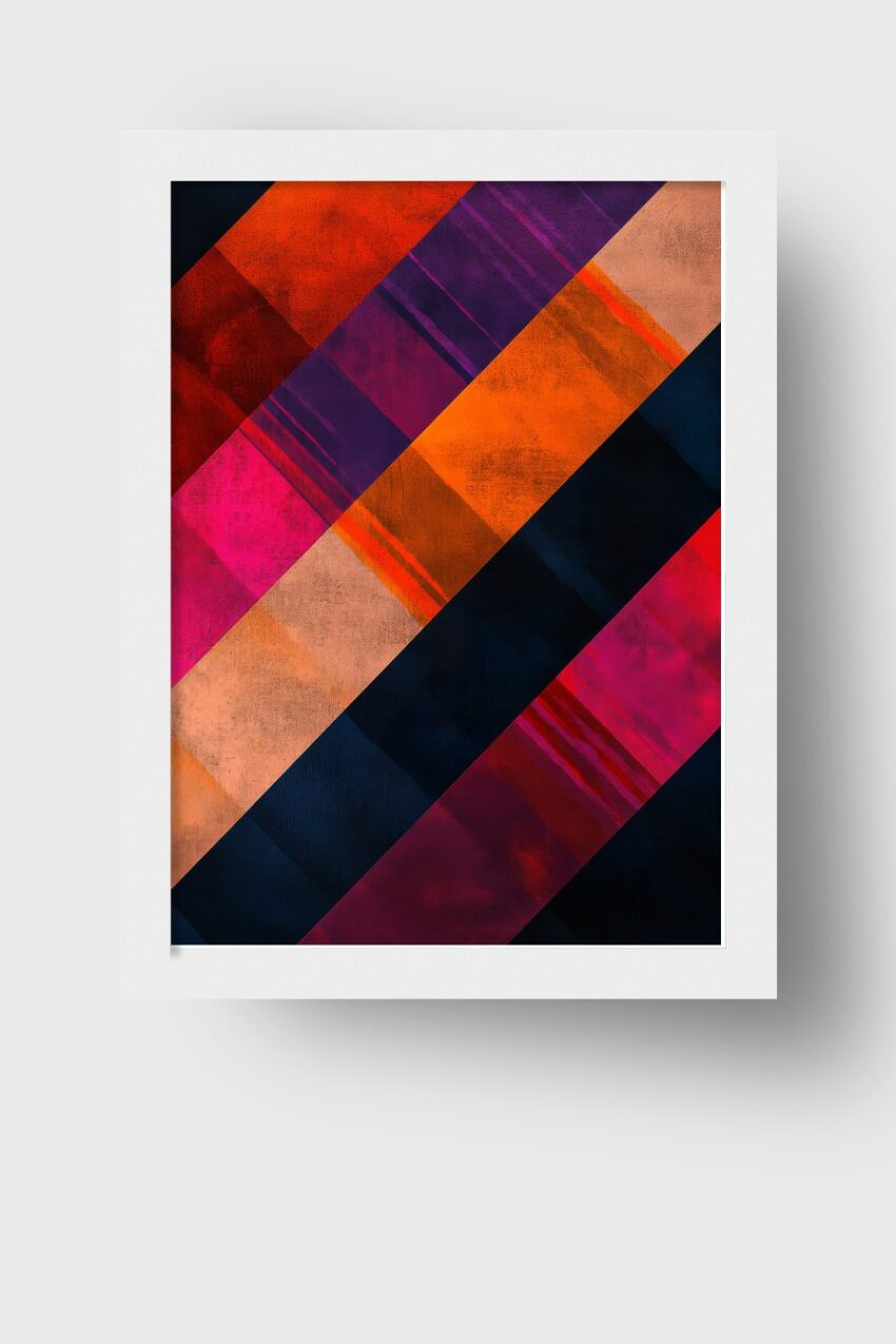 Digitale Kunst Poster Farbstreifen diagonal bunt orange pink dunkelblau