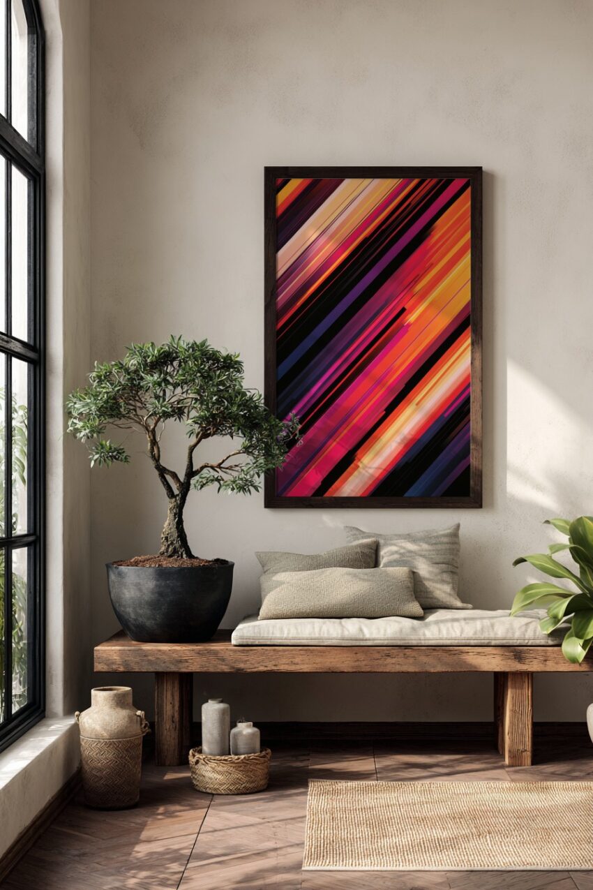 Digitale Kunst Poster Streifen Farbverlauf warm bunt diagonal