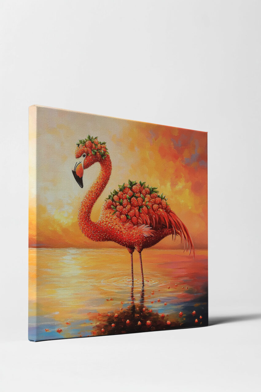 Digitale Kunst Poster Flamingo Erdbeeren rot orange