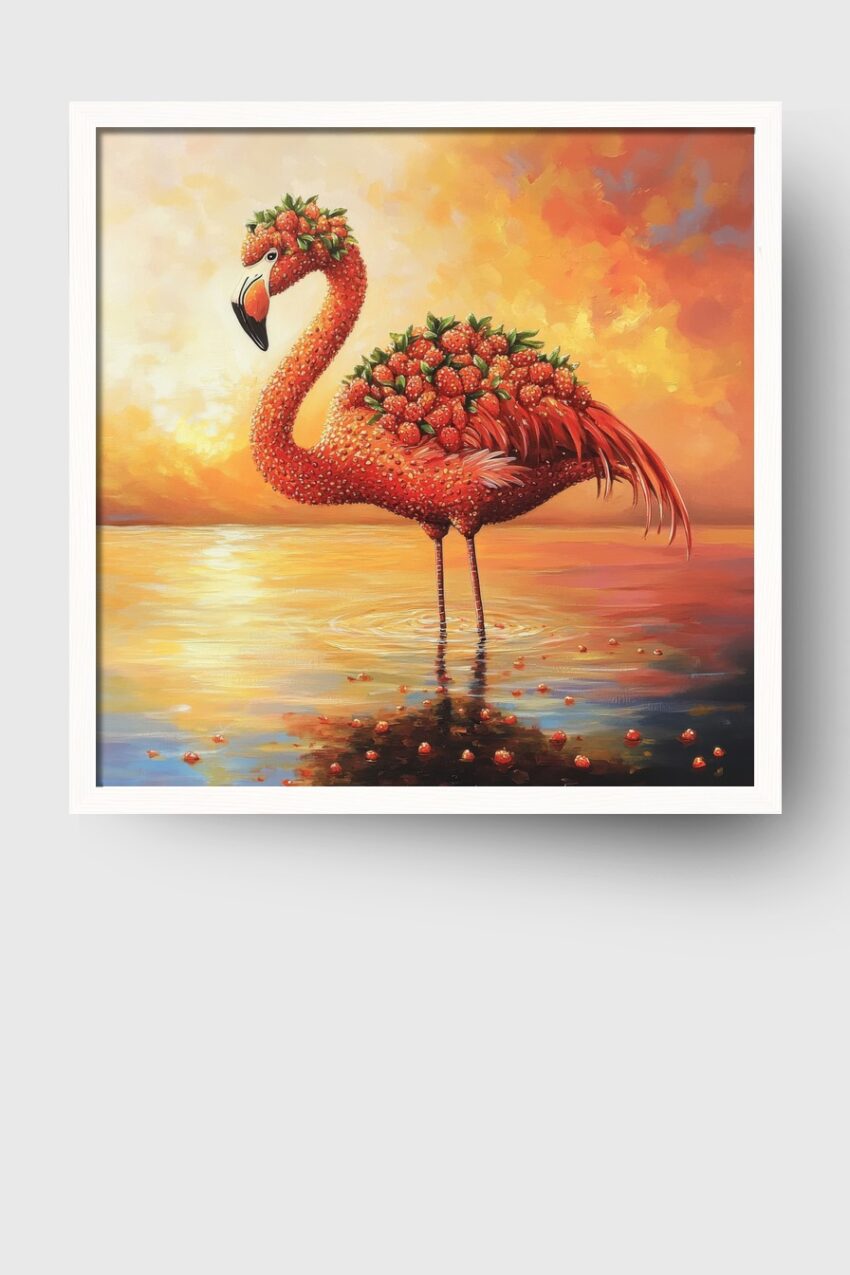 Digitale Kunst Poster Flamingo Erdbeeren rot orange