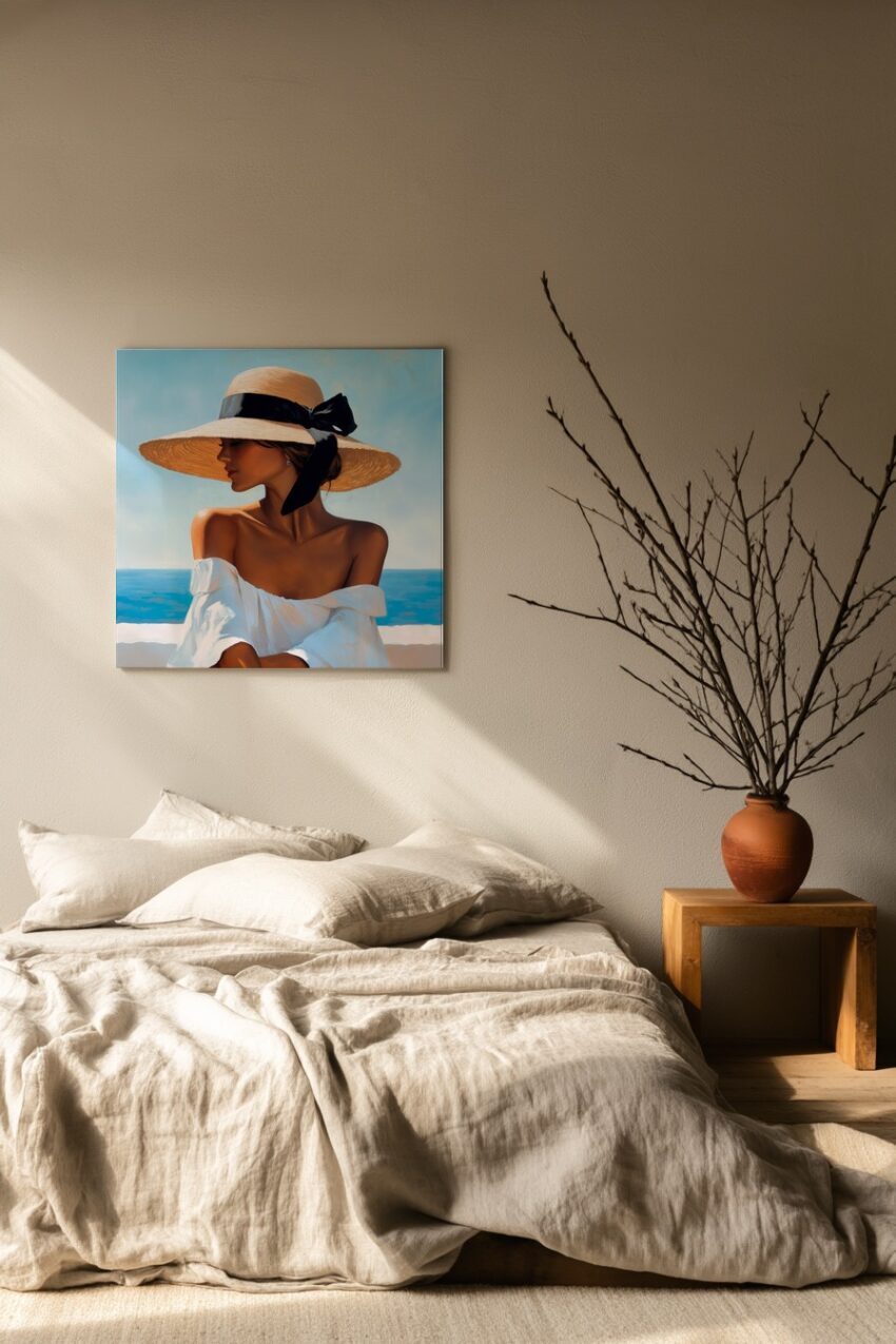 Fotografie Poster Frau Hut Seitenprofil sommerlich hell