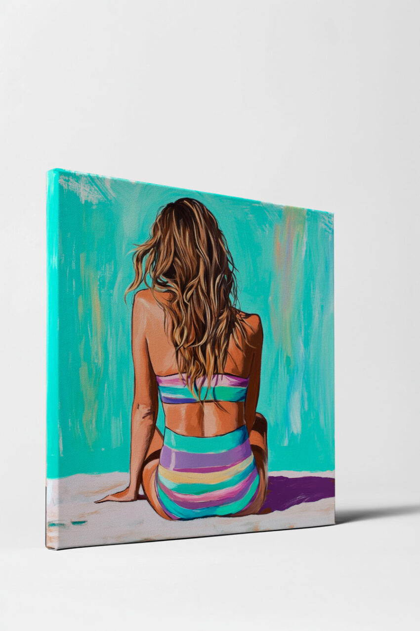 Digitale Kunst Poster Frau Rückansicht bunt gestreift sommerlich