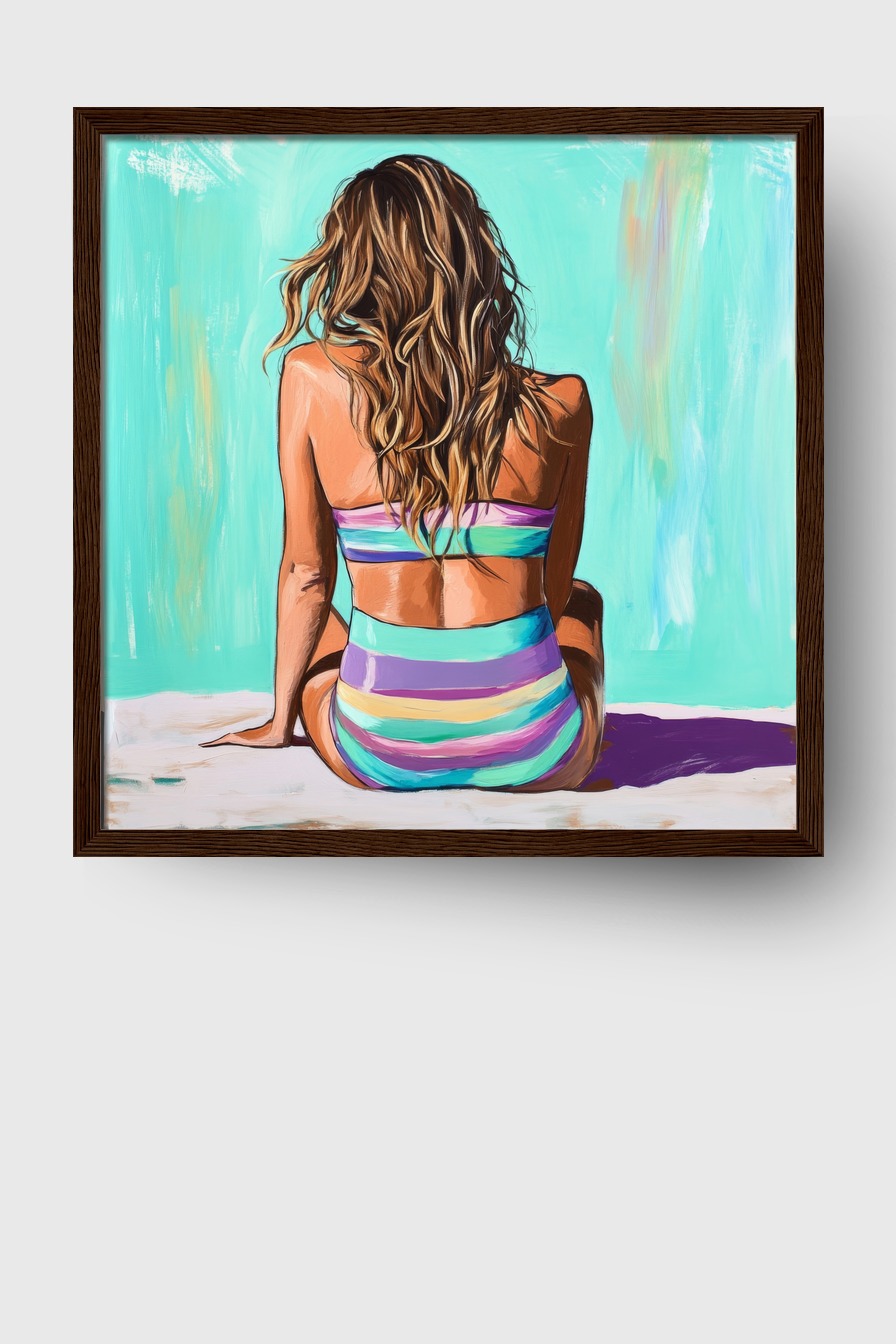 Digitale Kunst Poster Frau Rückansicht bunt gestreift sommerlich