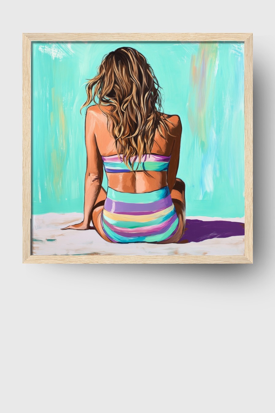 Digitale Kunst Poster Frau Rückansicht bunt gestreift sommerlich