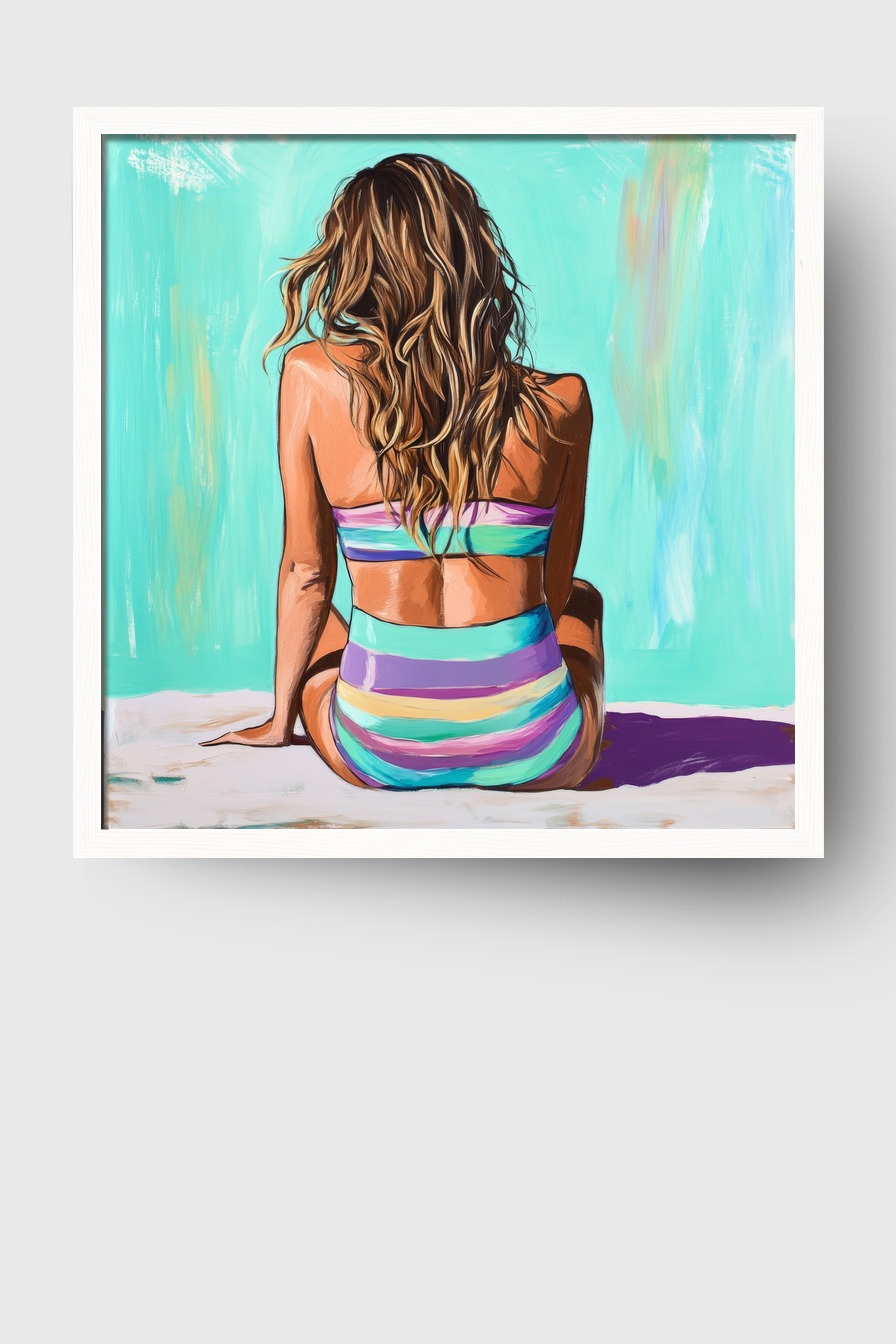 Digitale Kunst Poster Frau Rückansicht bunt gestreift sommerlich