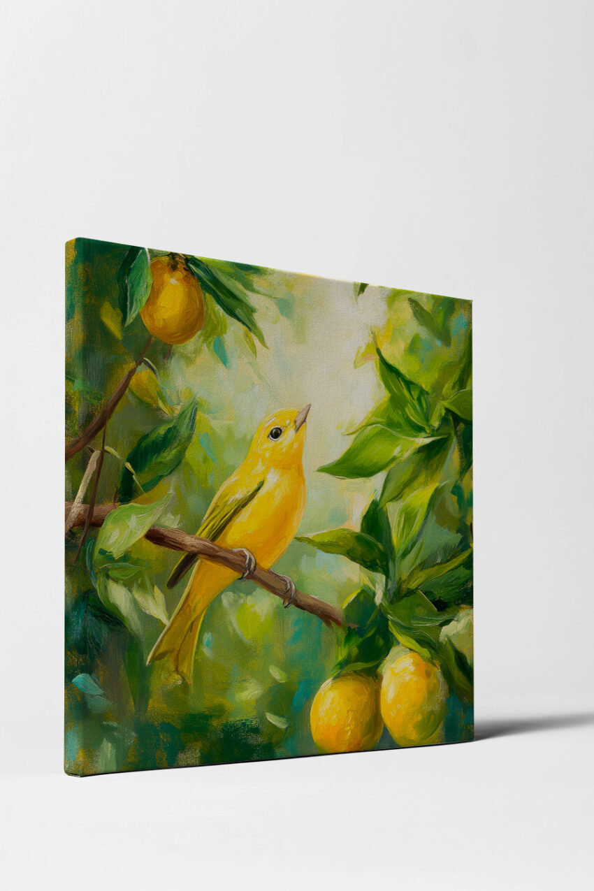 Malerei Poster Vogel gelb Zitrusbaum grün gelb