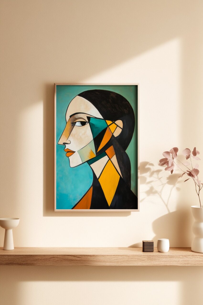 Illustration Poster Frauenportrait abstrakt geometrisch farbig