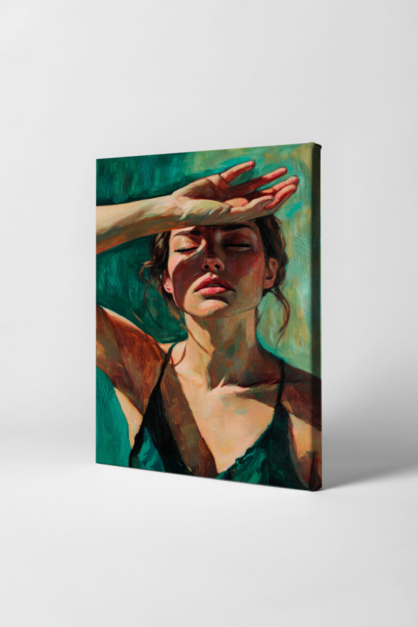 Malerei Poster Frau Hand Stirn Licht Schatten