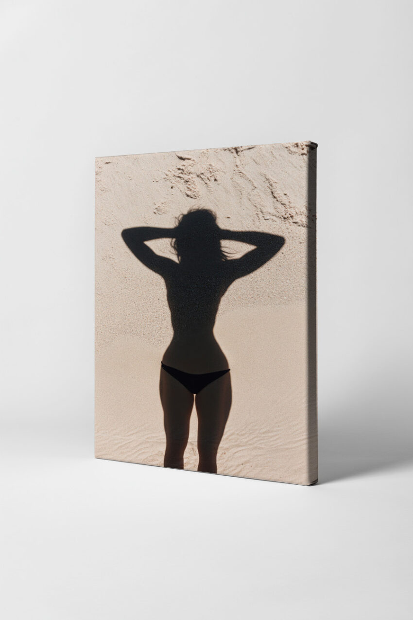 Fotografie Poster Schattenfrau Silhouette Strand Sand