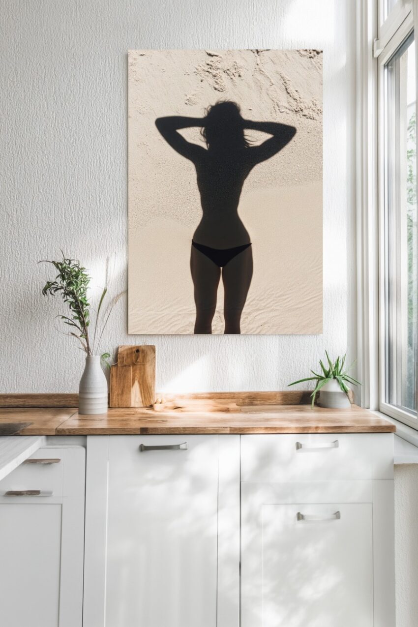 Fotografie Poster Schattenfrau Silhouette Strand Sand