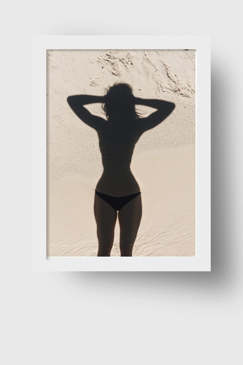 Fotografie Poster Schattenfrau Silhouette Strand Sand