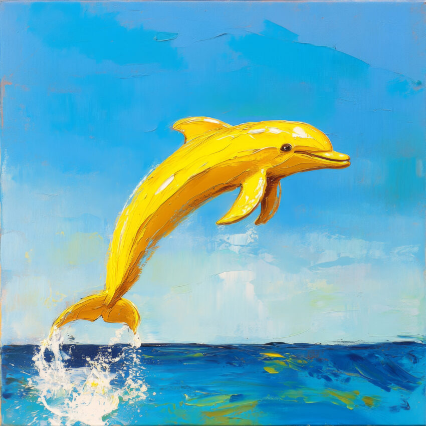 Malerei Poster Delfin gelb Meer blau minimal