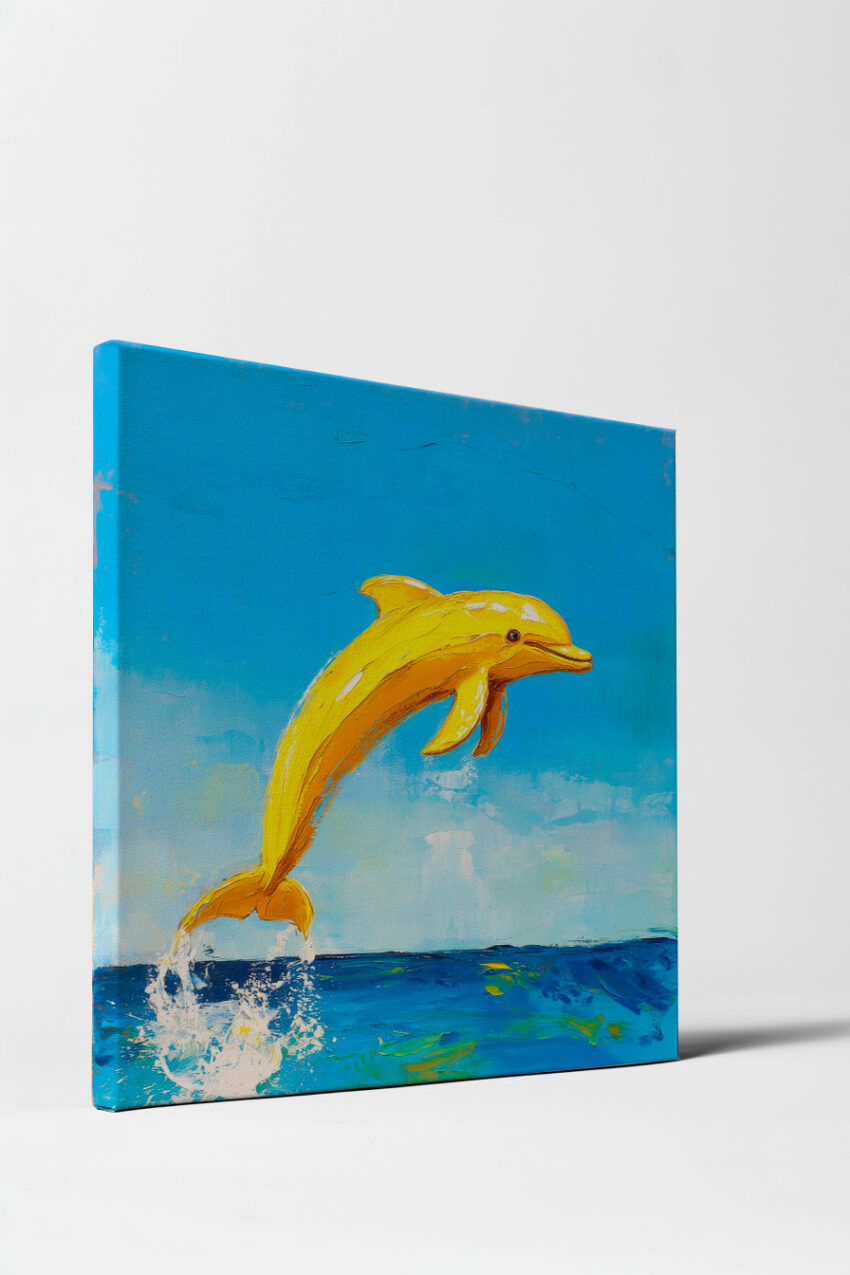 Malerei Poster Delfin gelb Meer blau minimal