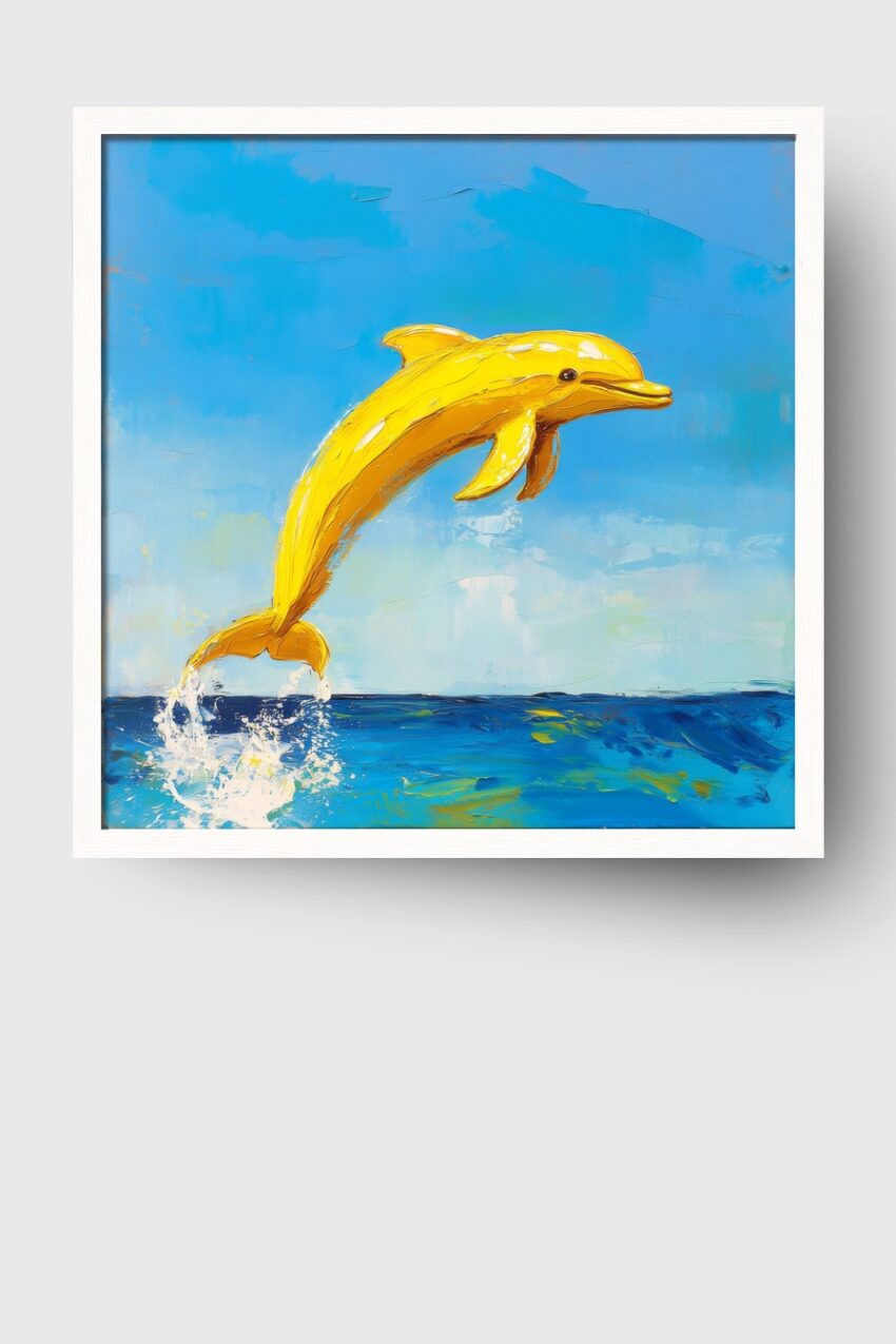 Malerei Poster Delfin gelb Meer blau minimal