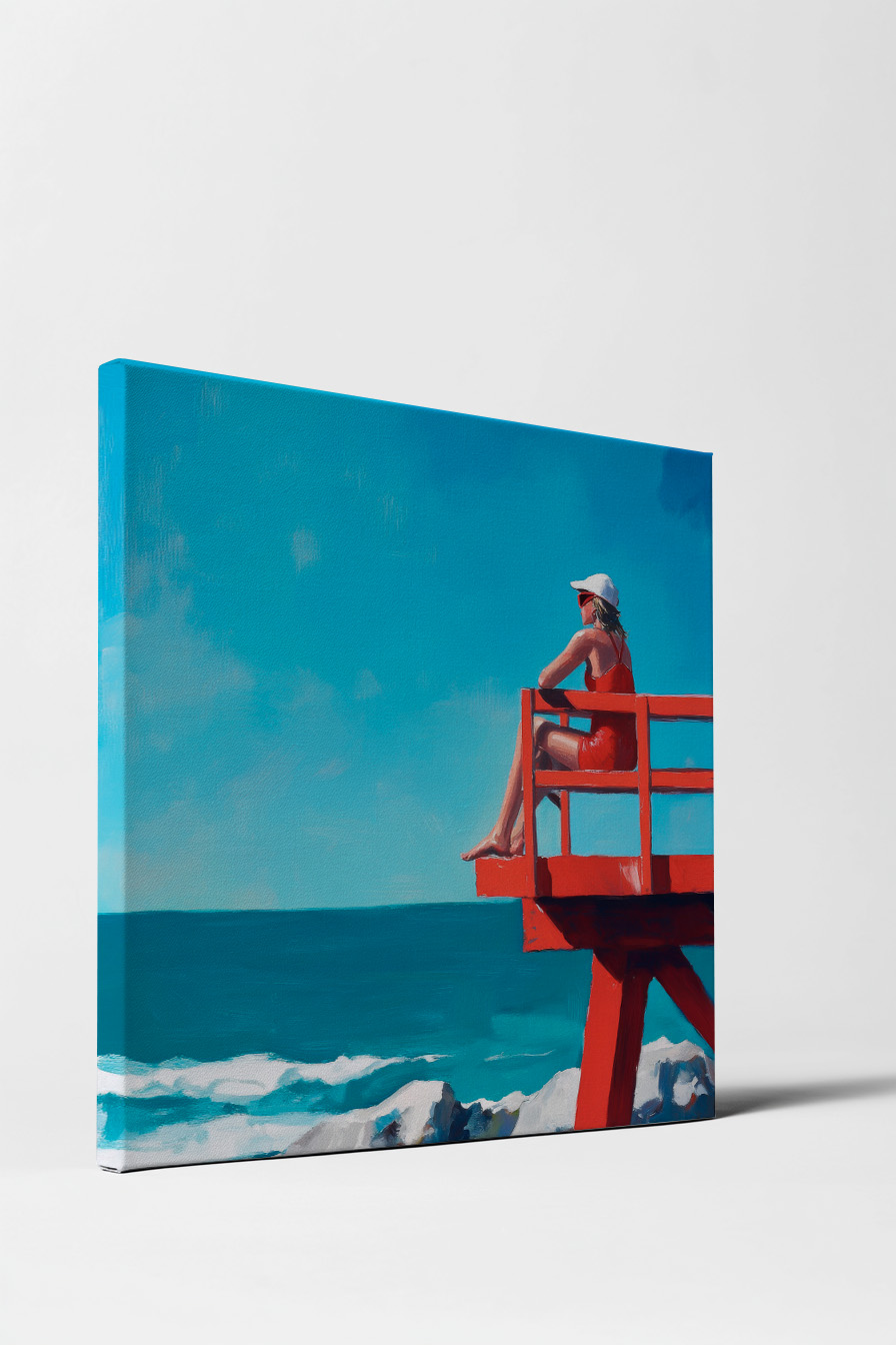 Malerei Poster Frau Rettungsturm rot blau