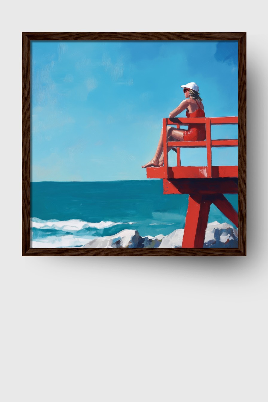 Malerei Poster Frau Rettungsturm rot blau