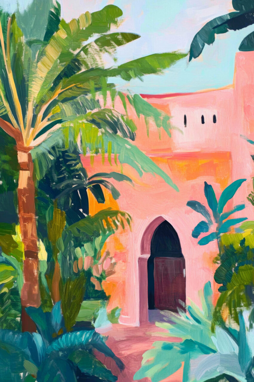 Malerei Poster Palme Arkade grün pink minimal