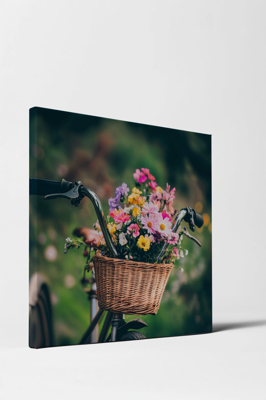 Fotografie Poster Fahrrad bunter Blumenkorb sommerlich