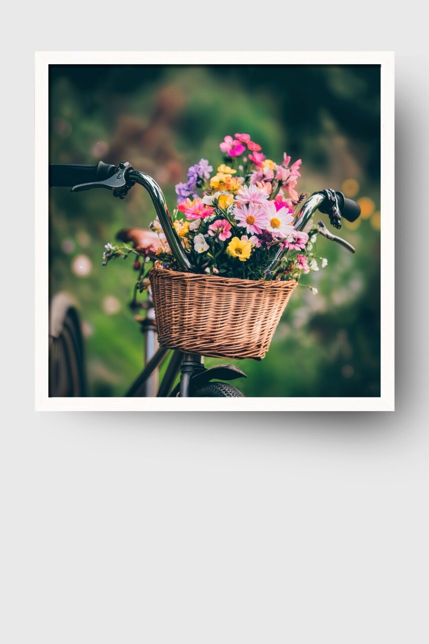 Fotografie Poster Fahrrad bunter Blumenkorb sommerlich