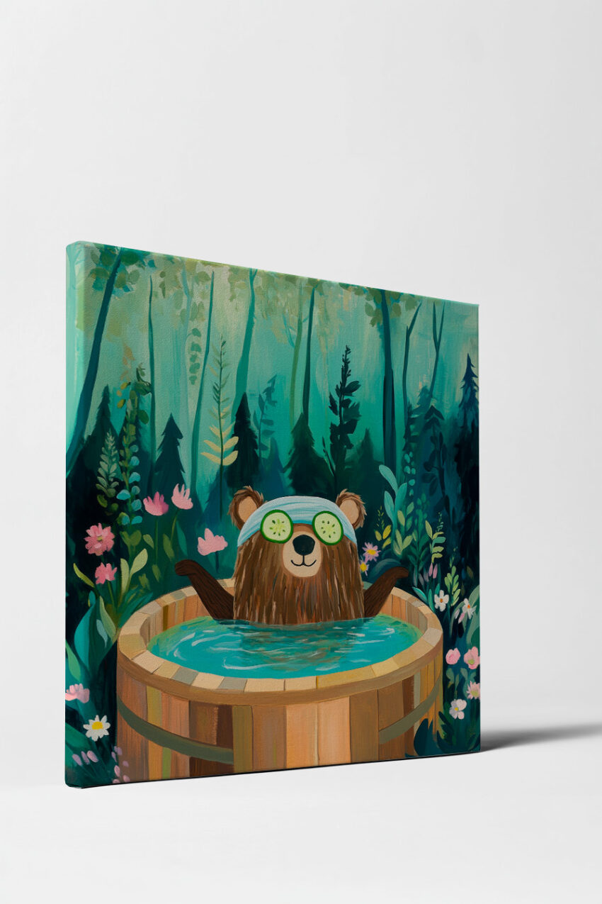 Illustration Poster Bär Cartoon Gurkenscheiben grün