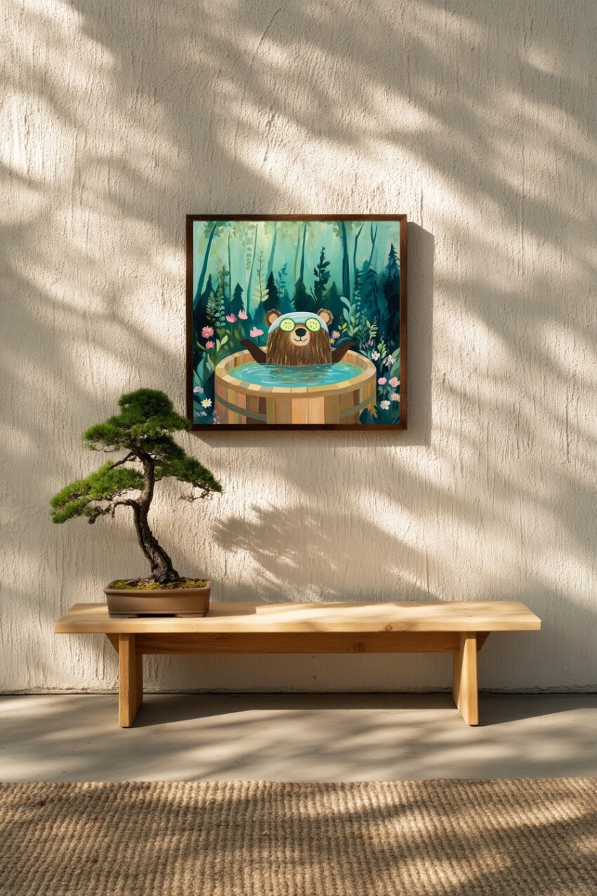 Illustration Poster Bär Cartoon Gurkenscheiben grün