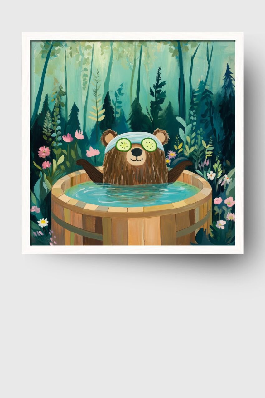 Illustration Poster Bär Cartoon Gurkenscheiben grün