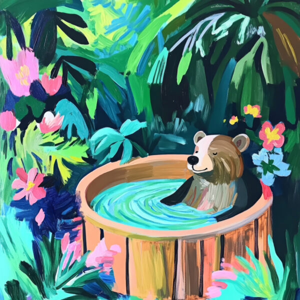 Bär Badewanne Blumen Gerahmt