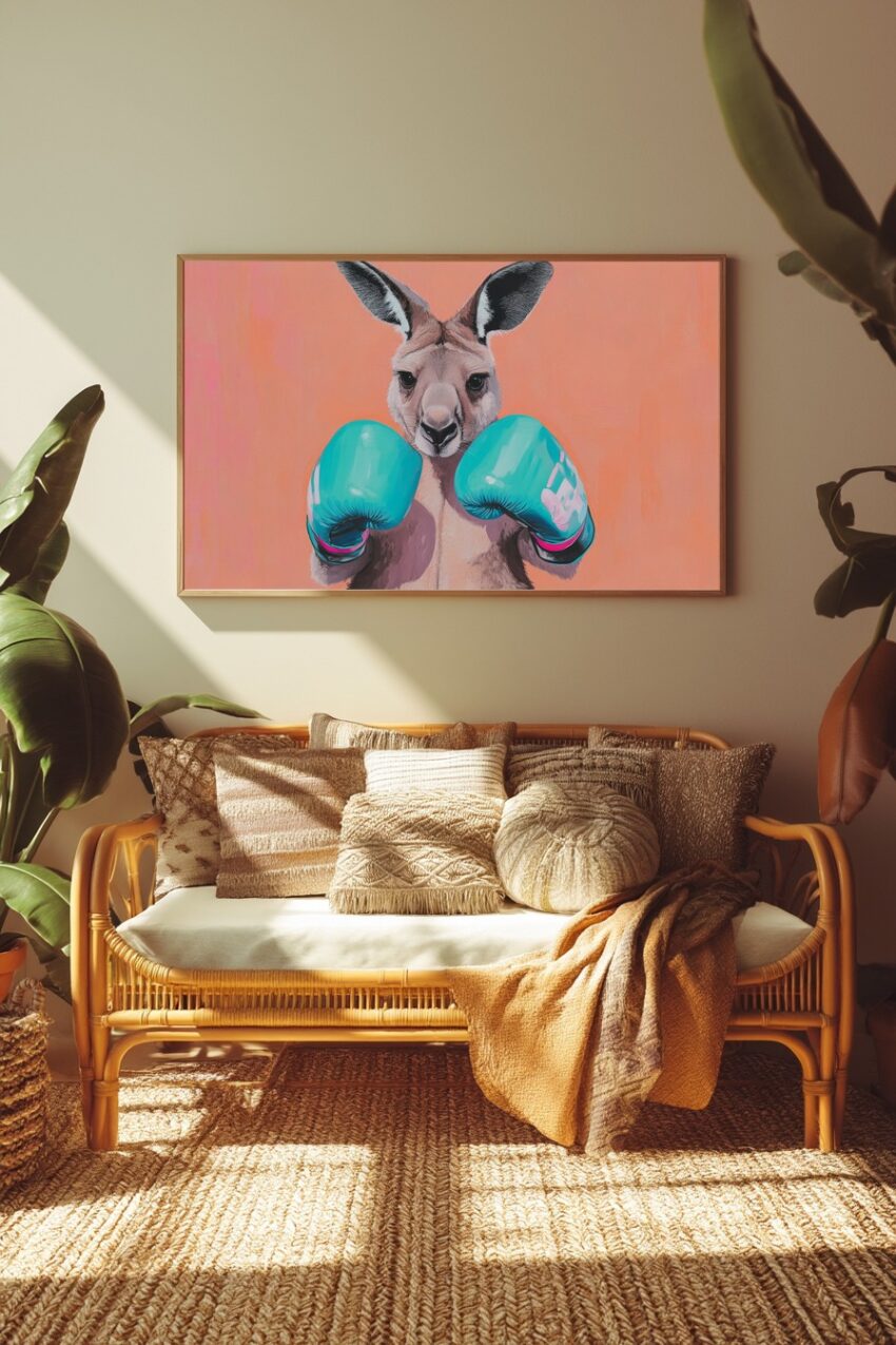 Digitale Kunst Poster Känguru blaue Boxhandschuhe farbig