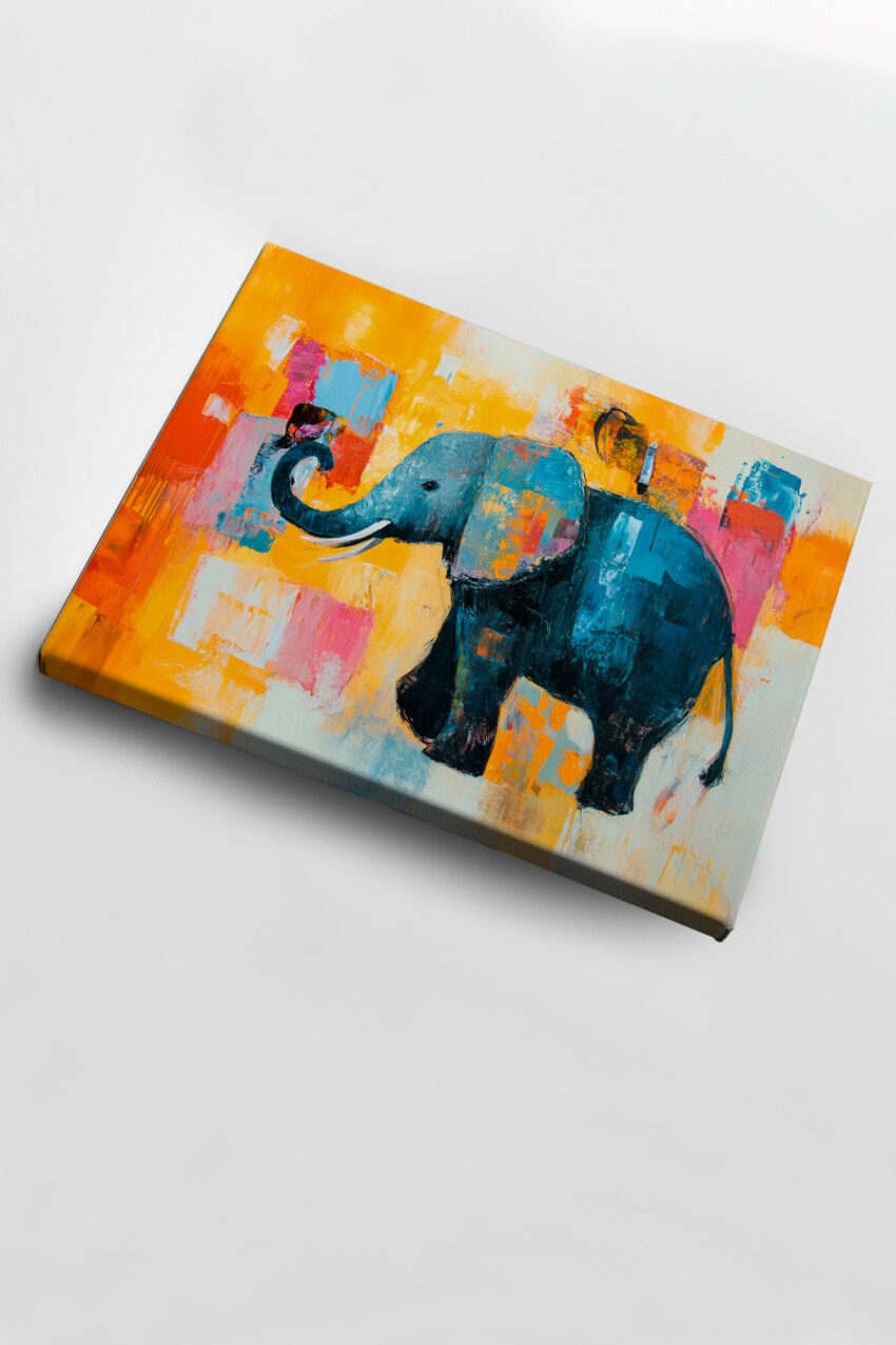 Abstrakt Poster Elefant farbenfroh orange blau