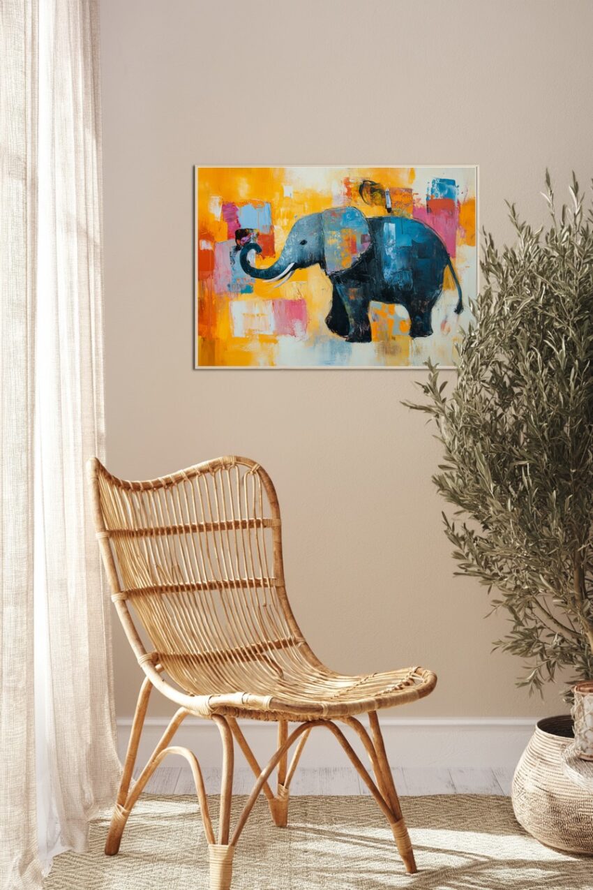 Abstrakt Poster Elefant farbenfroh orange blau