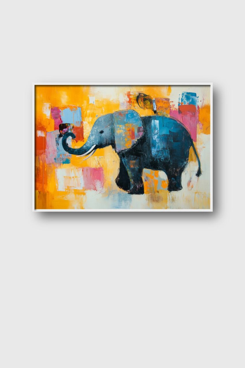 Abstrakt Poster Elefant farbenfroh orange blau