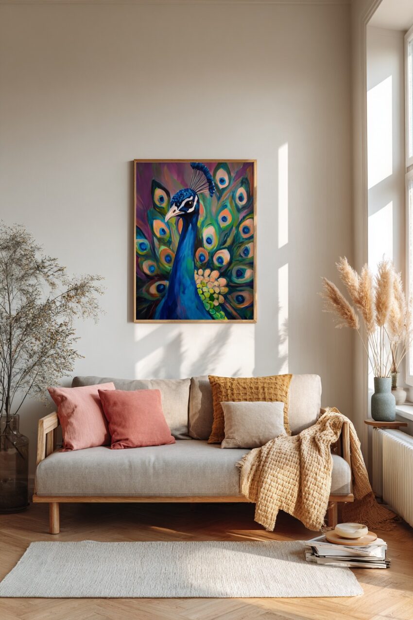 Malerei Poster Pfau farbenfroh blau grün