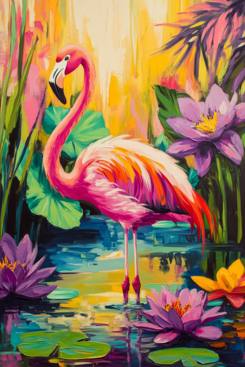 Illustration Poster Flamingo tropisch farbenfroh Wasser