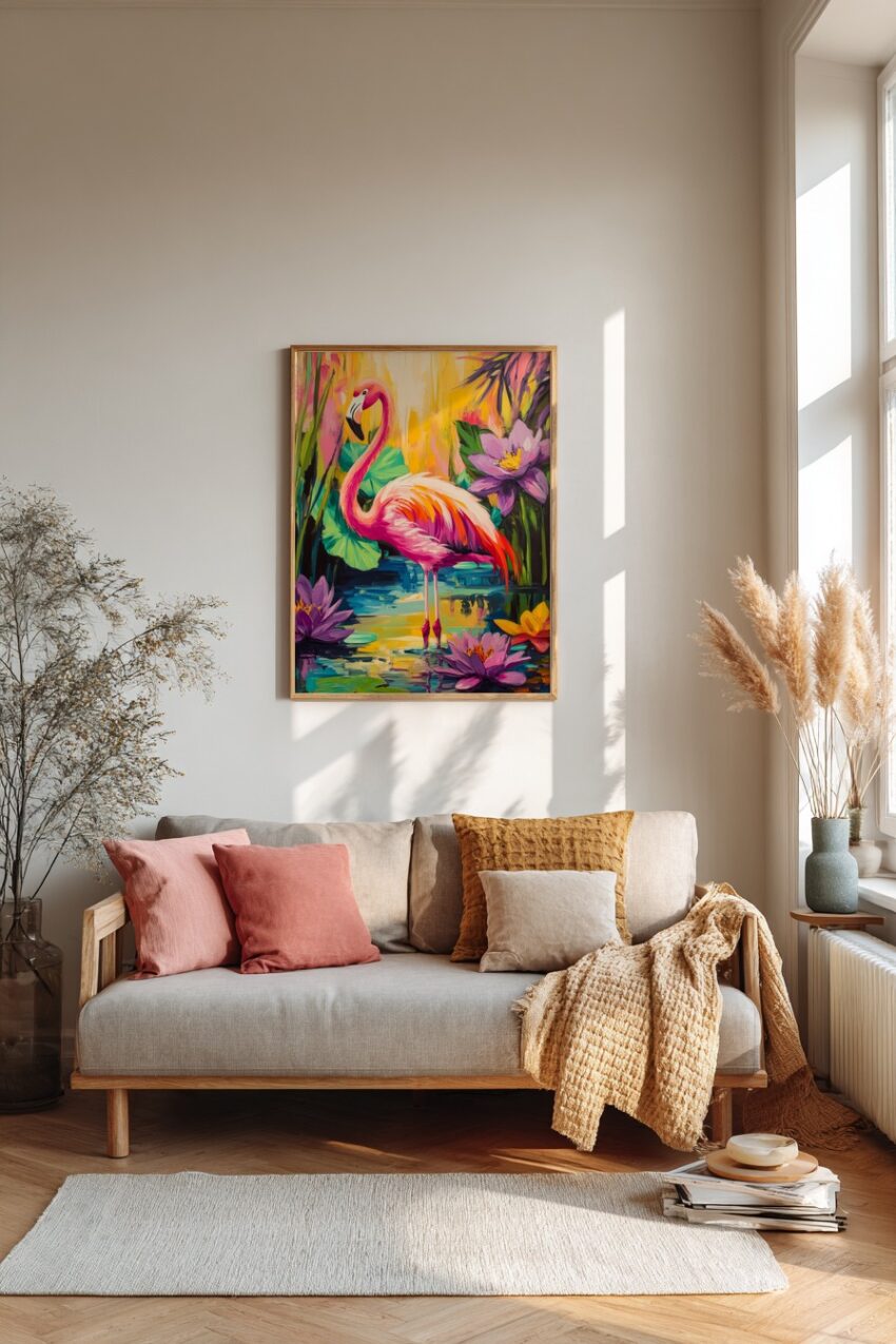 Illustration Poster Flamingo tropisch farbenfroh Wasser