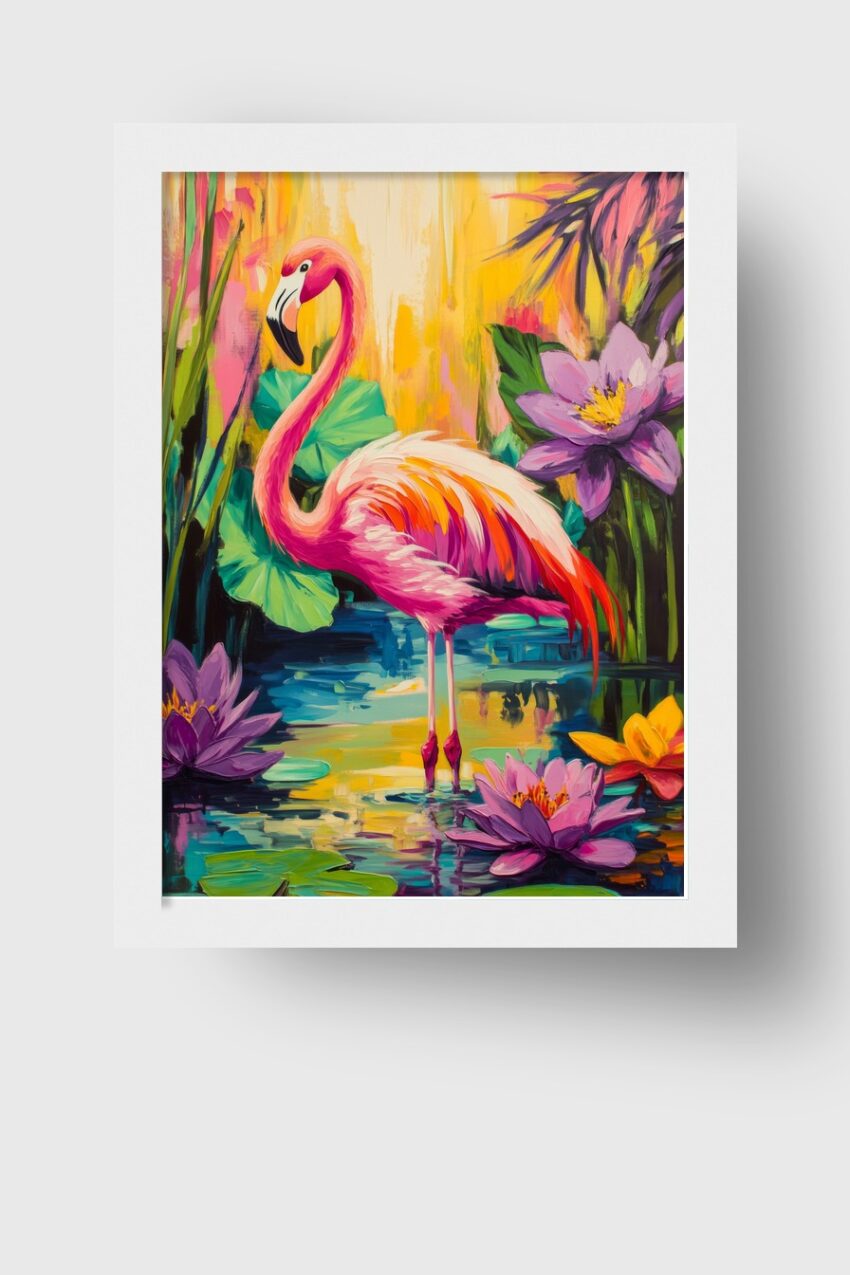 Illustration Poster Flamingo tropisch farbenfroh Wasser