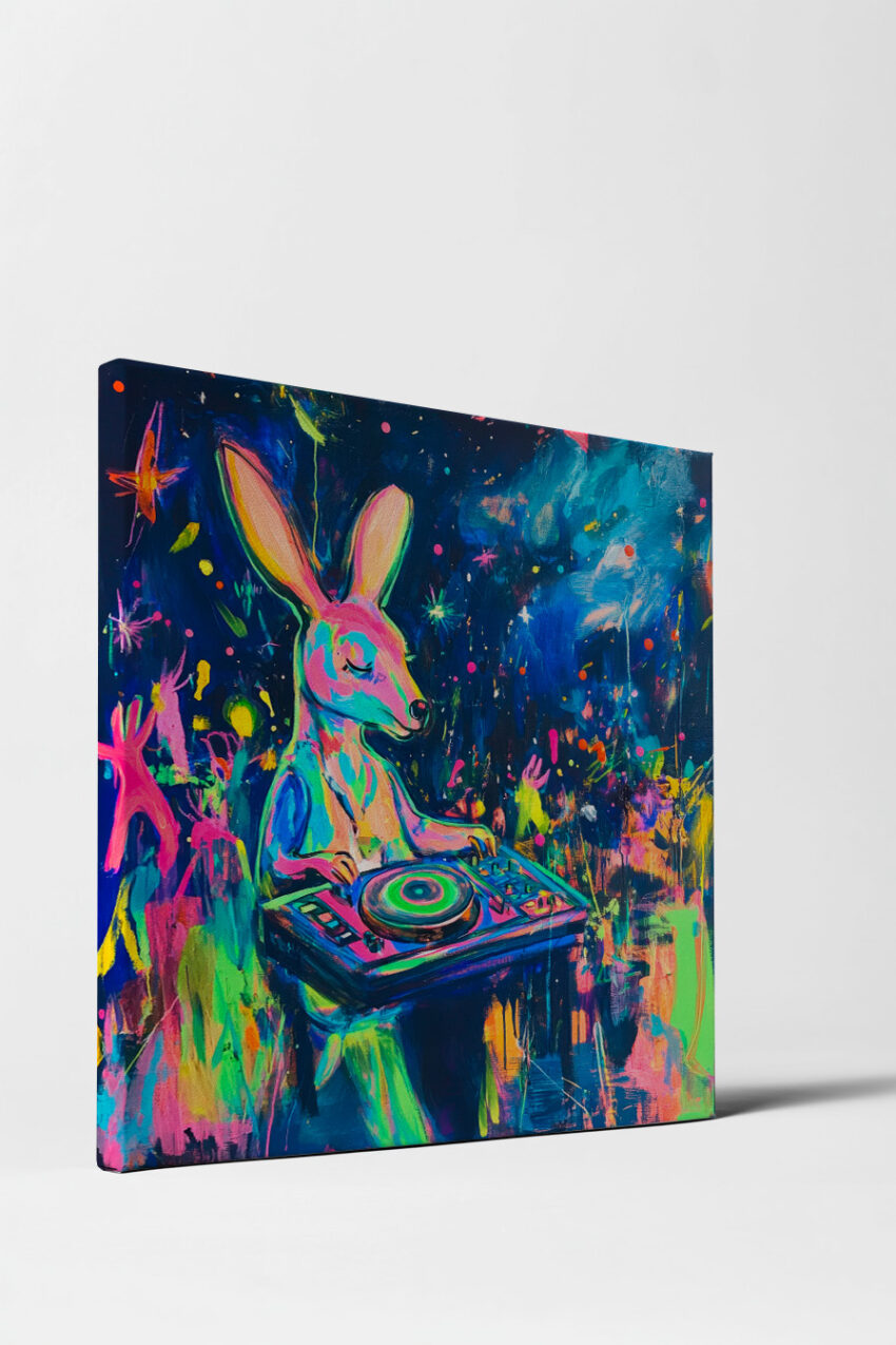 Digitale Kunst Poster Hase DJ bunt neonfarben