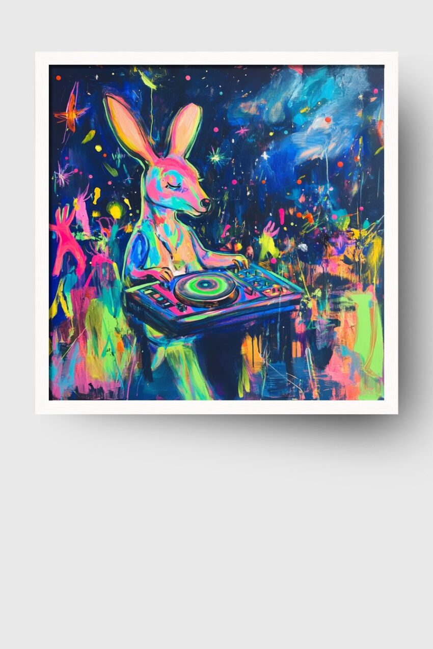 Digitale Kunst Poster Hase DJ bunt neonfarben