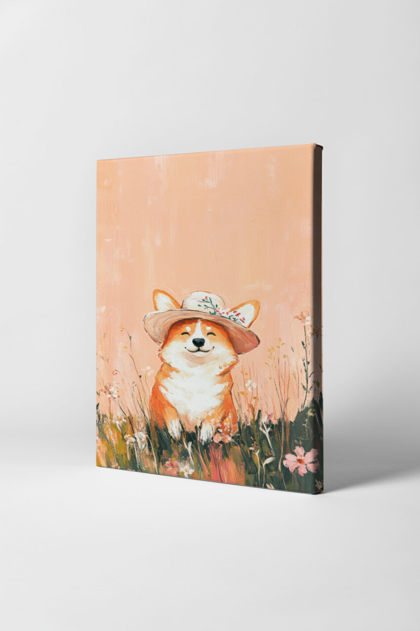 Illustration Poster Corgi Hund mit Hut Pastellfarben