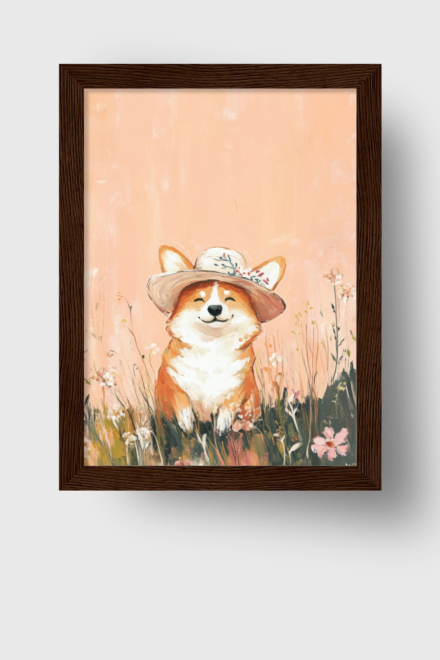 Illustration Poster Corgi Hund mit Hut Pastellfarben