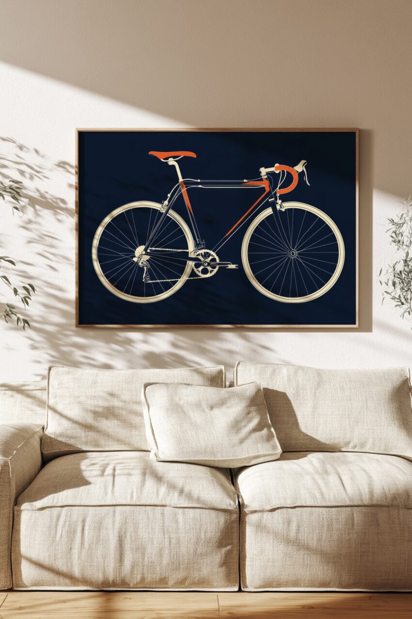 Illustration Poster Rennrad Seitenansicht schwarz orange
