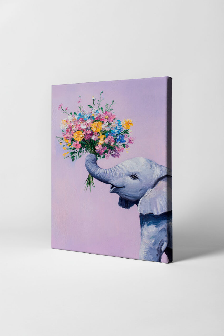 Illustration Poster Elefant bunt Blumenstrauß