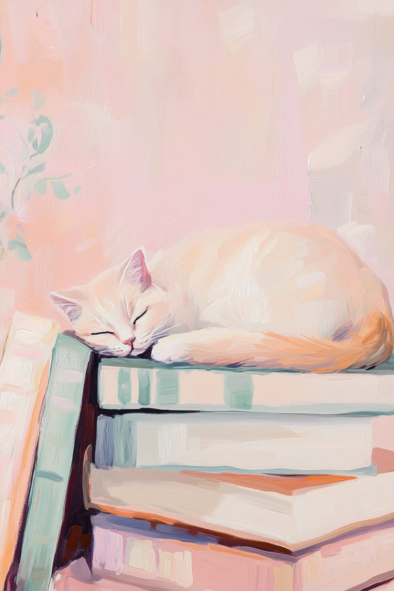Malerei Poster Katze schlafend Pastelltöne ruhig