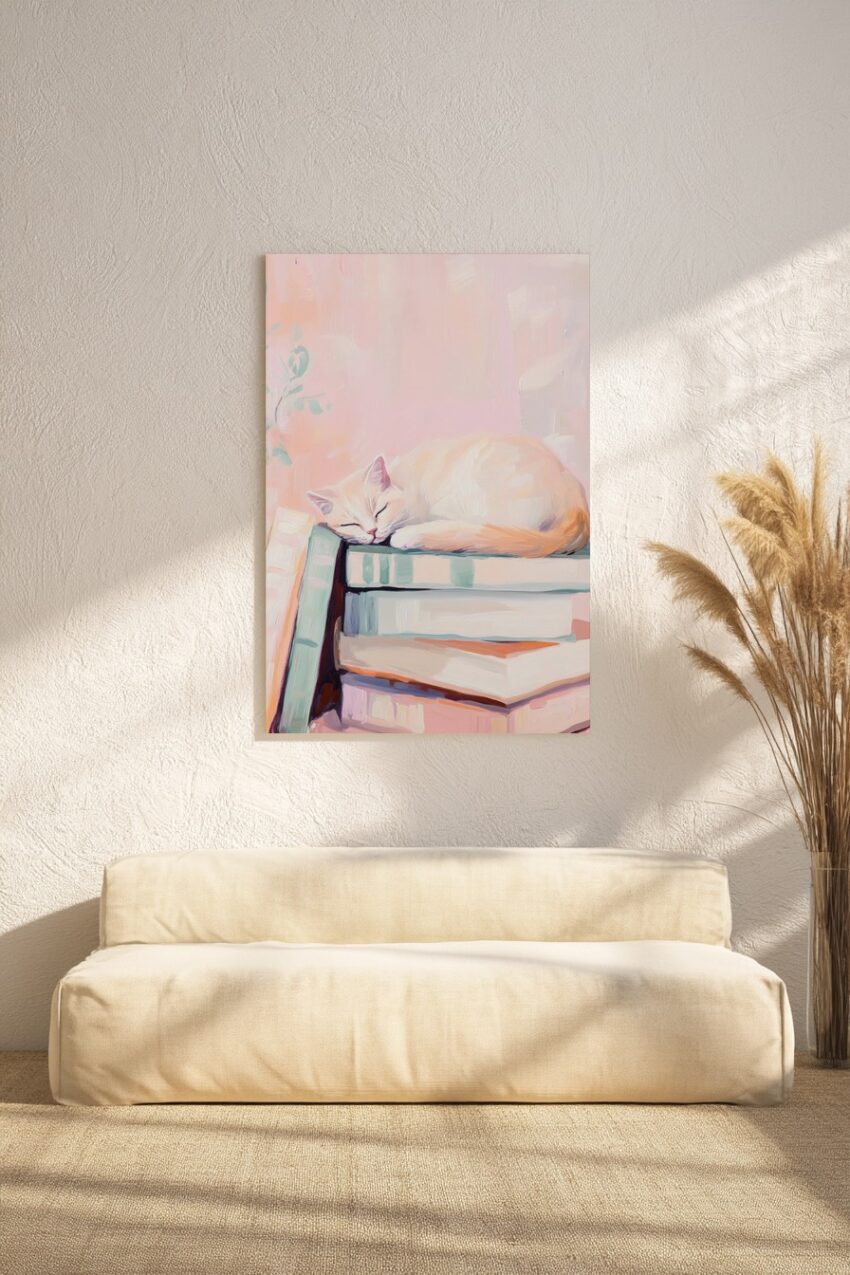 Malerei Poster Katze schlafend Pastelltöne ruhig